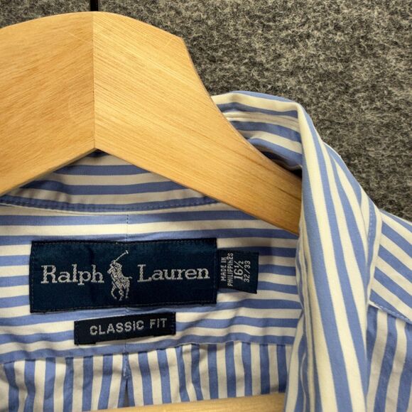 Ralph Lauren Shirt Men 16 Blue Striped Button Up Collared Long Sleeve Classic - Picture 3 of 6